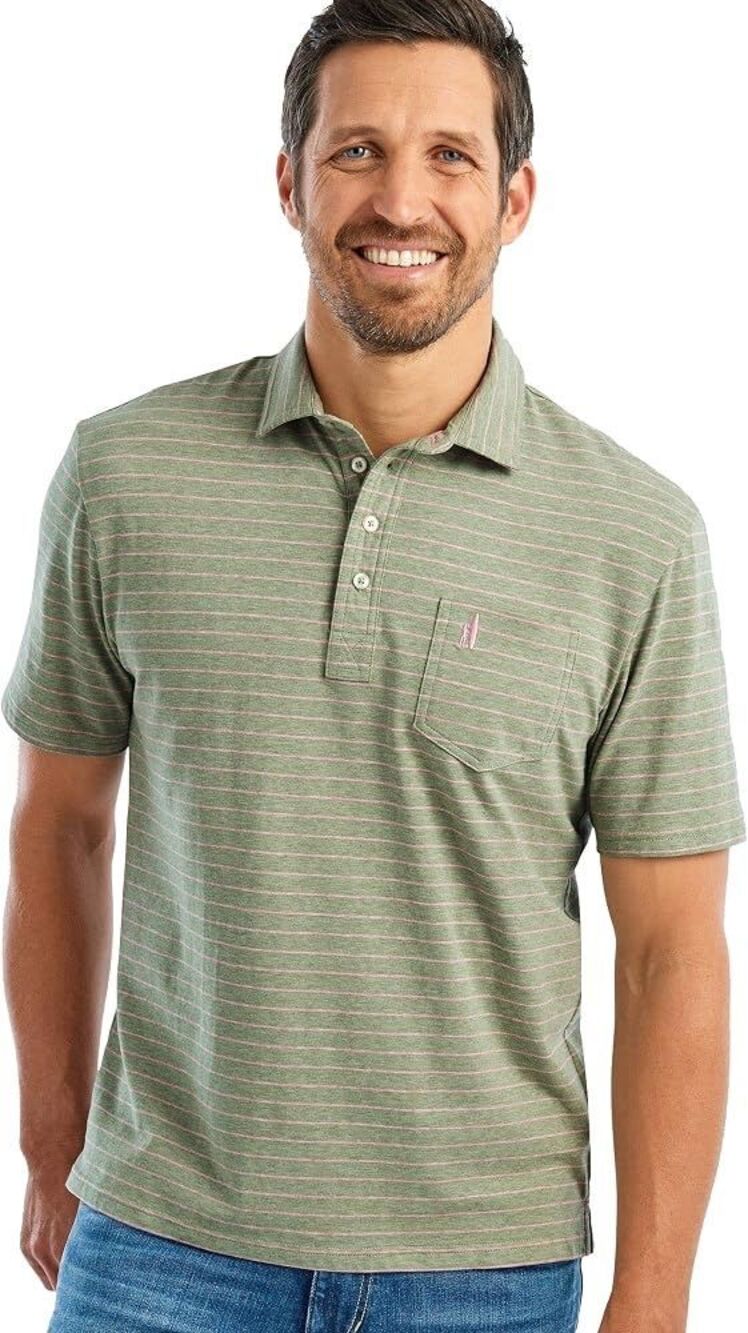 JOHNNIE-O Neese Striped Polo Dill Green With Pink Stripe